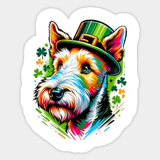 Wire Fox Terrier Dons Leprechaun Hat for St Patrick's Day Sticker